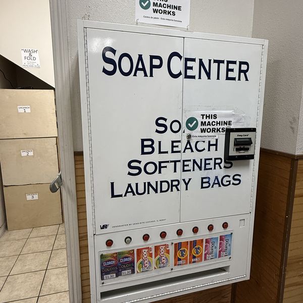Soap center: soap, bleach, softeners and laundry bags